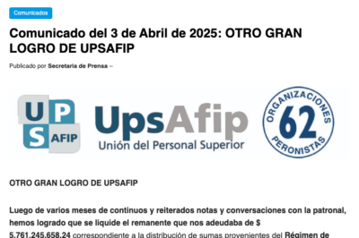Comunicado del 3 de Abril de 2025: OTRO GRAN LOGRO DE UPSAFIP